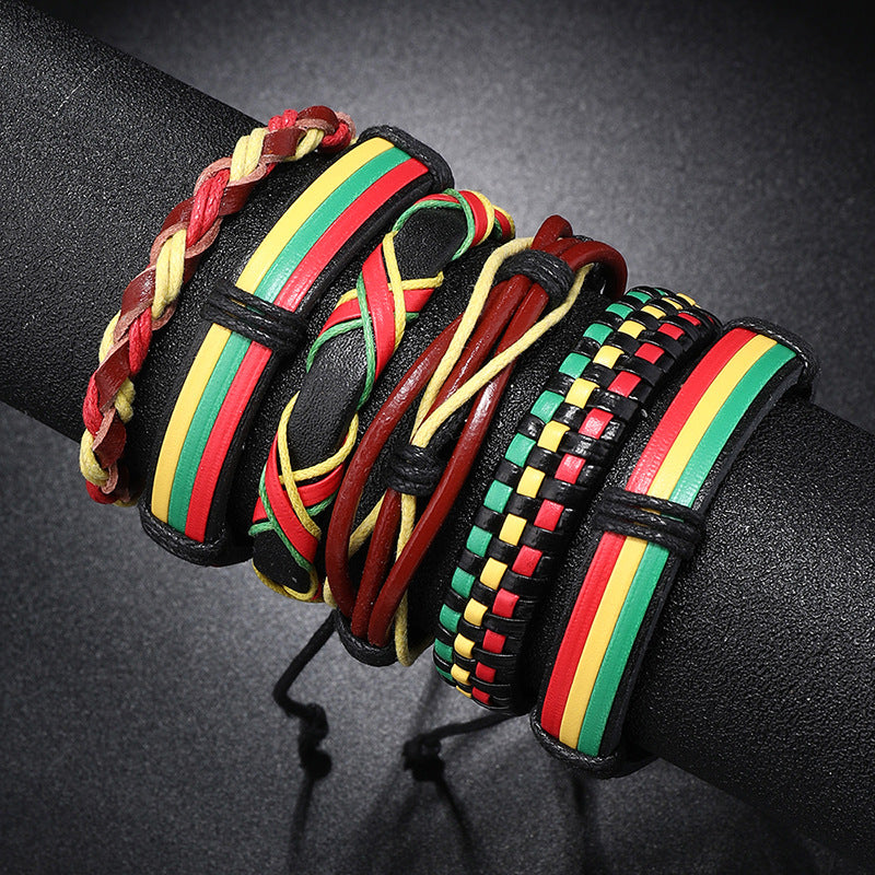 Wholesale Multi-layer Red Yellow Green Handwoven Leather Bracelet